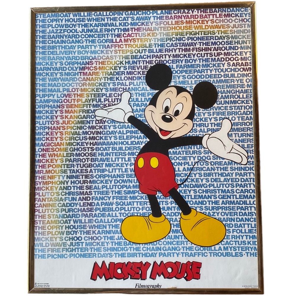 Vintage 1980’s Walt Disney Framed Mickey Mouse Filmography Poster Framed